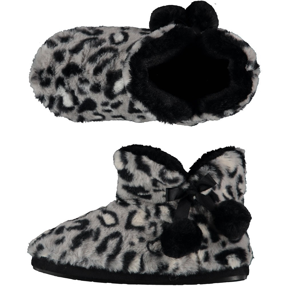 Dames hoge pantoffels/sloffen luipaard print grijs maat 39-40