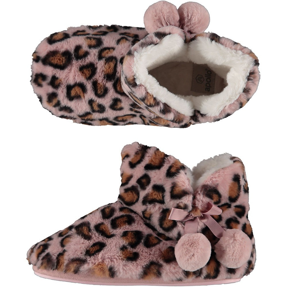 Dames hoge pantoffels/sloffen luipaard print oud roze maat 37-38