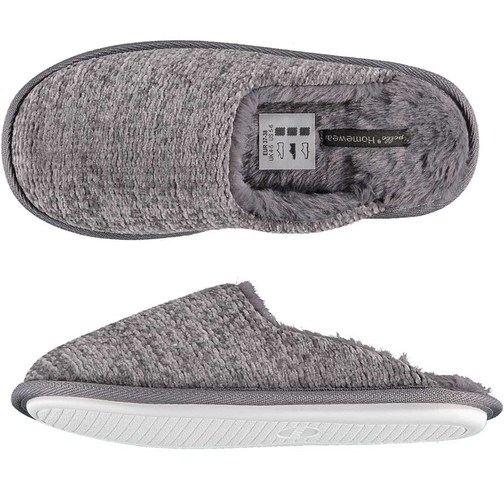 Dames instap slippers/pantoffels gebreid grijs maat 39-40