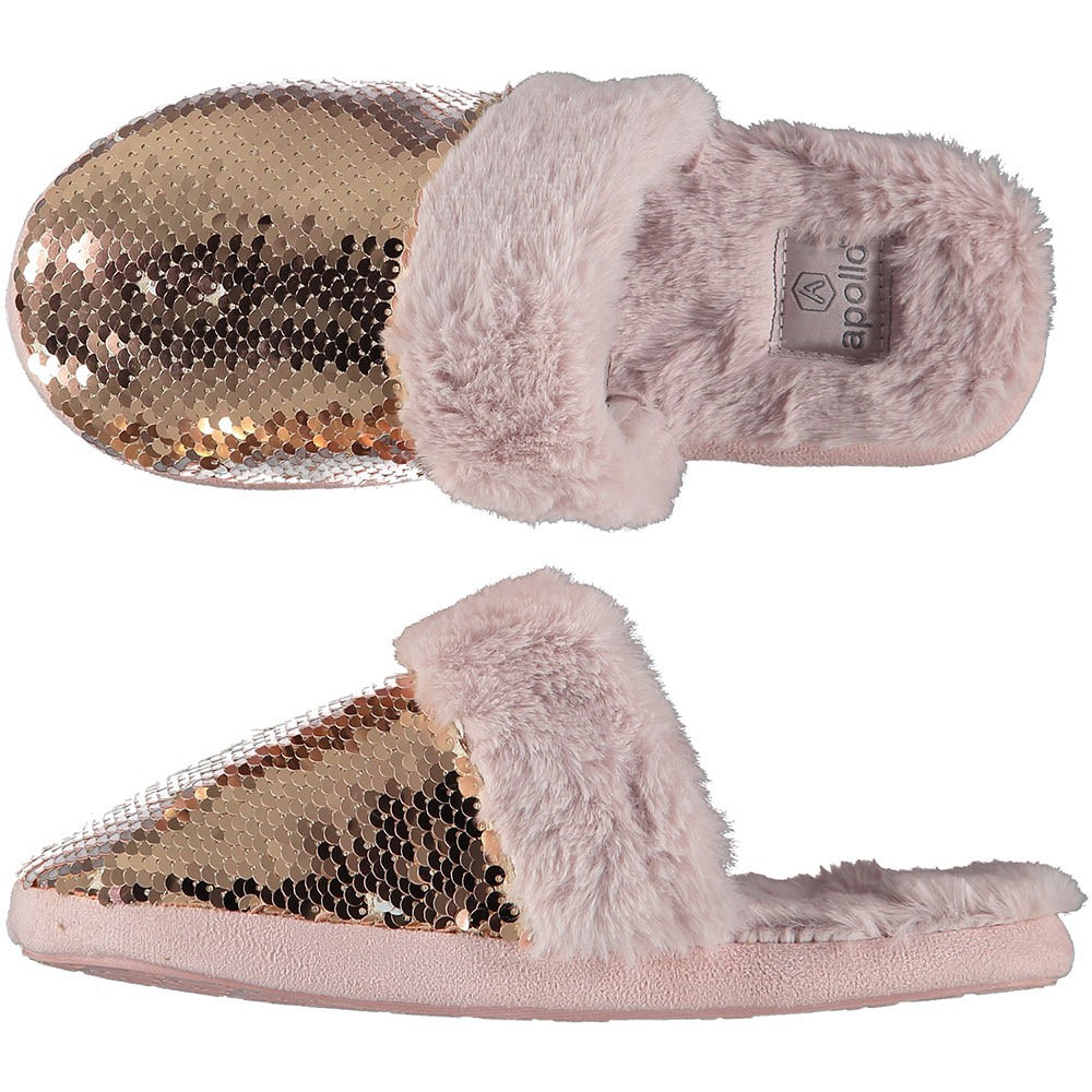 Dames instap slippers/pantoffels met pailletten roze maat 39-40