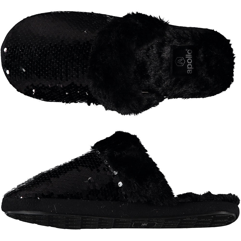 Dames instap slippers-pantoffels met pailletten zwart maat 41-42