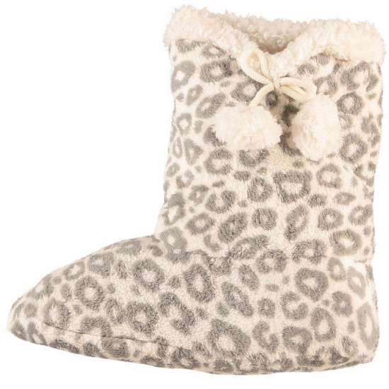 Dames pantoffel sokken luipaard motief in het grijs