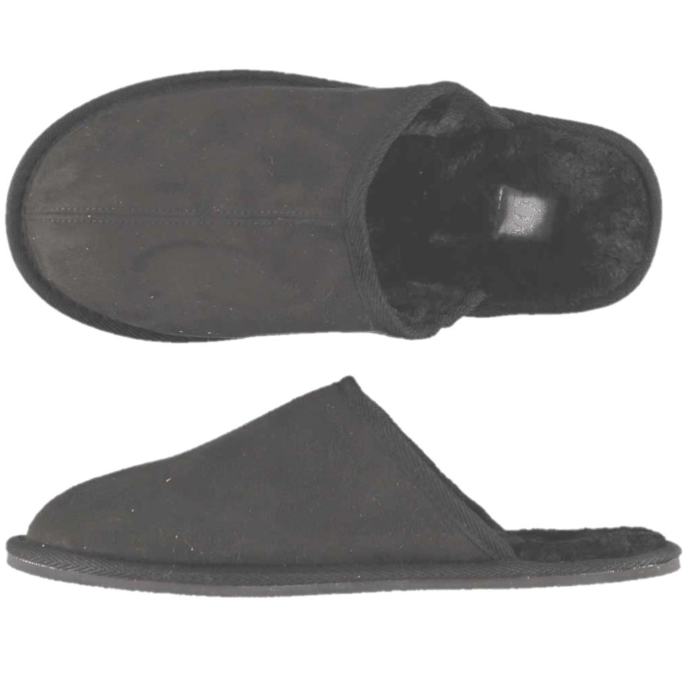 Heren instap slippers/pantoffels met nepbont antraciet maat 41-42