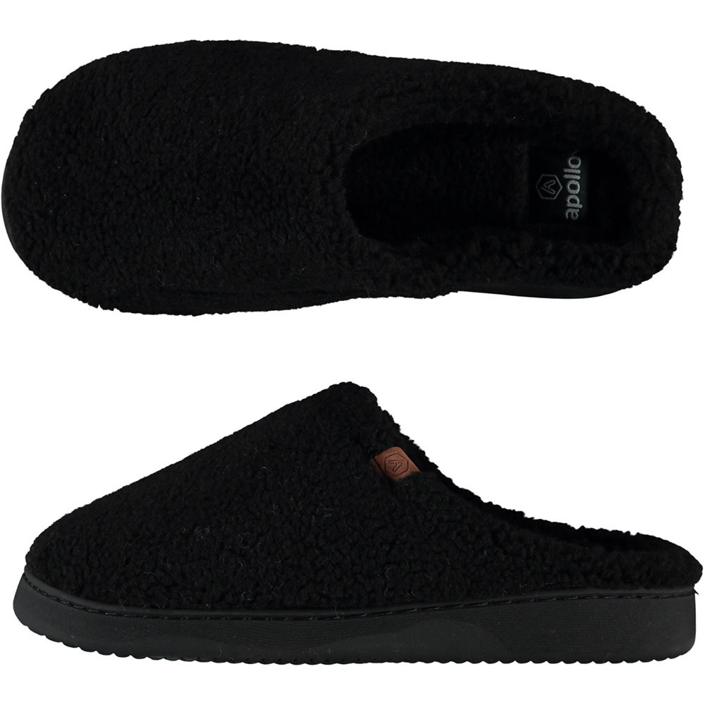 Heren instap slippers/pantoffels teddy wol zwart maat 43-44