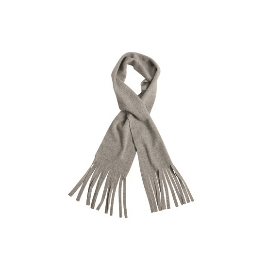 Licht grijze winter fleece sjaal met franjes