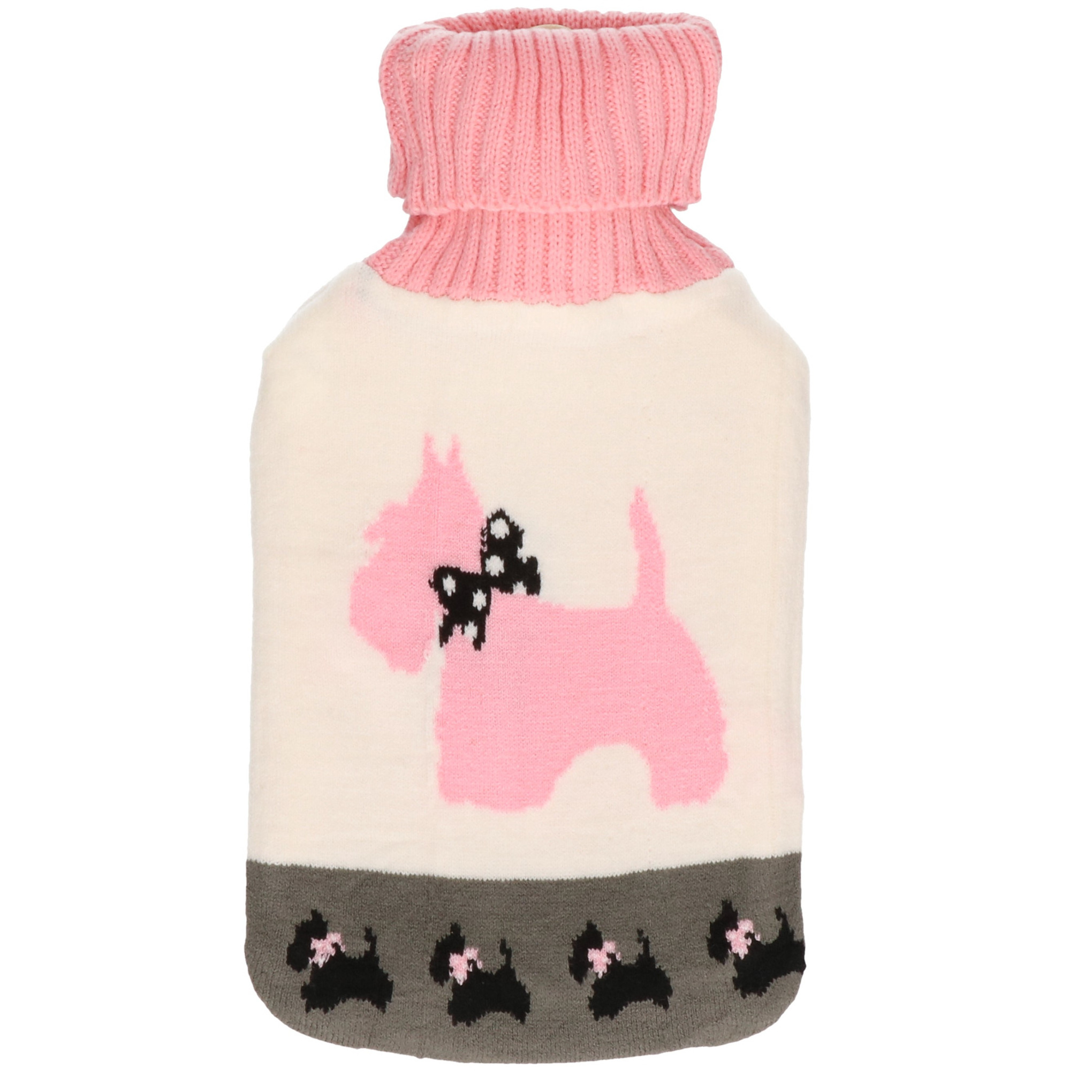 Warmwaterkruik met zachte wit/roze honden hoes 2 liter