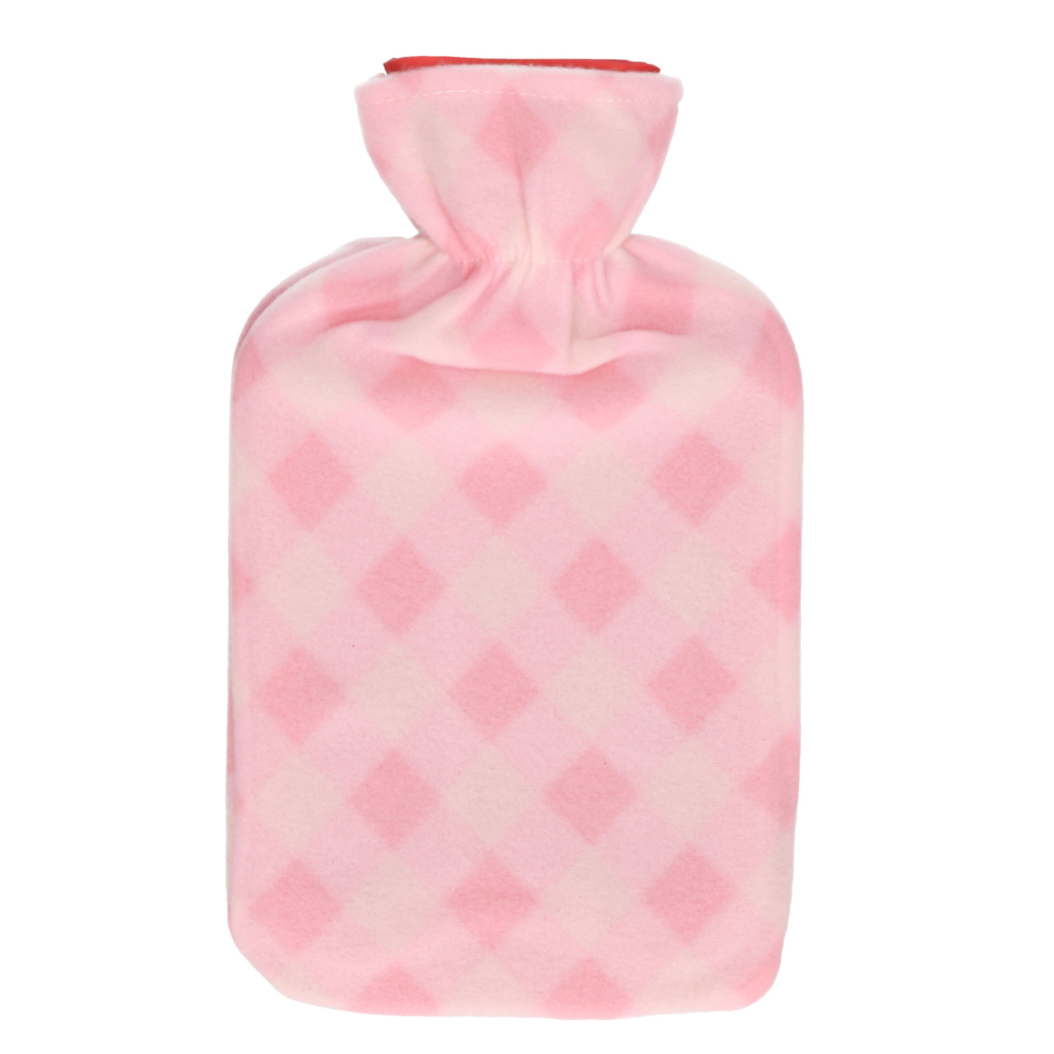 Water kruik met fleece hoes roze ruiten print 1,7 liter