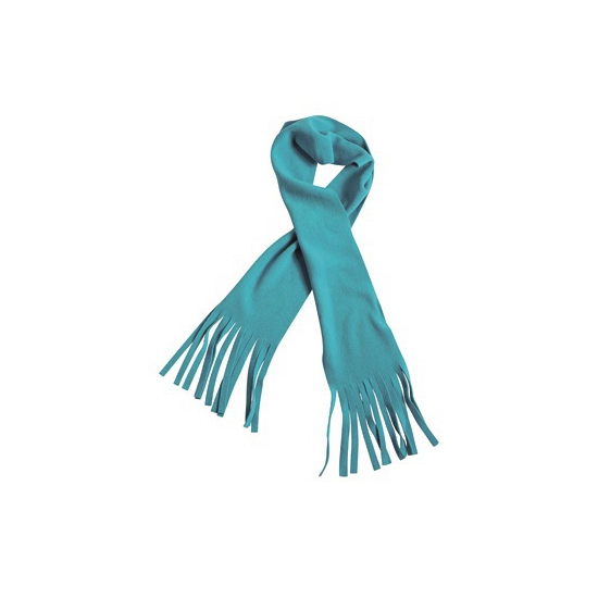 Winter fleece sjaal met franjes aqua blauw