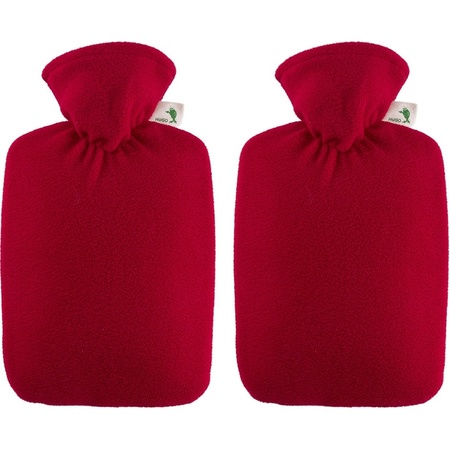 2x Fleece hot water bottles red 1.8 liters with sleeve
