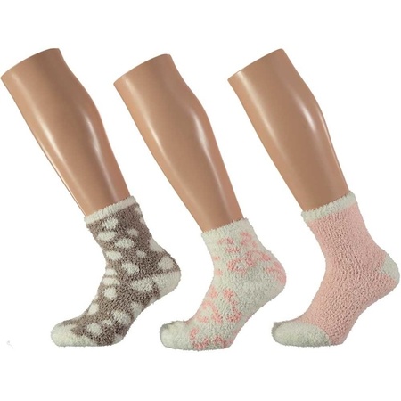 3x girls home socks leopard pink/white size 27-30