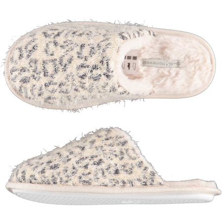 Beige panther/leopard print slip on slippers for women