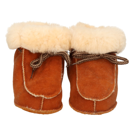 Brown baby boots slippers lamb leather with wool