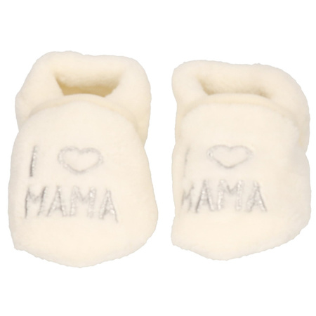 Off white baby slippers I love mama