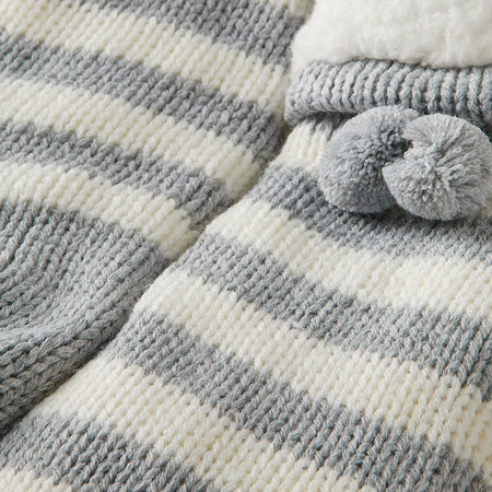 Ladies non slip fleece/knitted home socks grey/white stripes size 36-41
