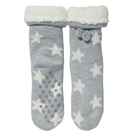 Ladies non slip fleece/knitted home socks grey/white stars size 36-41