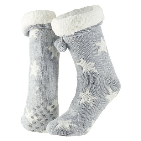 Ladies non slip fleece/knitted home socks grey/white stars size 36-41