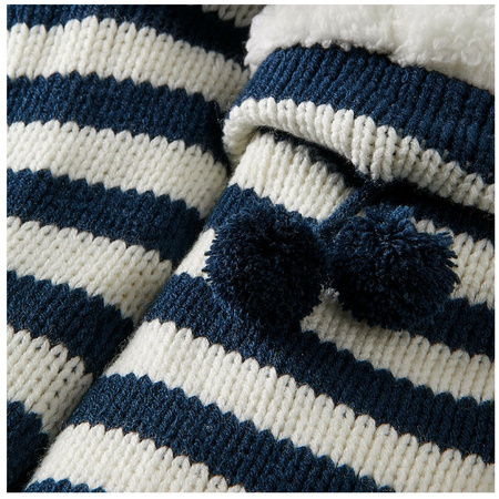 Ladies non slip fleece/knitted home socks navy/white stripes size 36-41