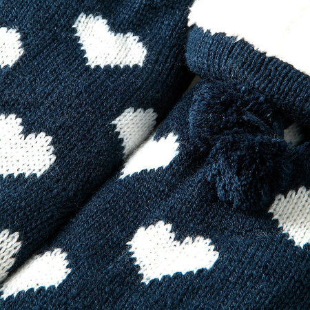 Ladies non slip fleece/knitted home socks navy/white hearts size 36-41