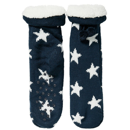 Ladies non slip fleece/knitted home socks navy/white stars size 36-41