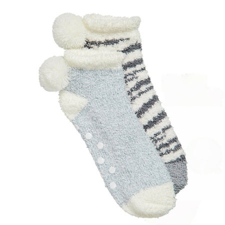 Ladies bed/home socks non slip 2-pack grey/anthracite one size