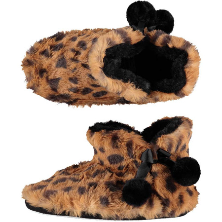 Ladies high slippers leopard print taupe size 39-40
