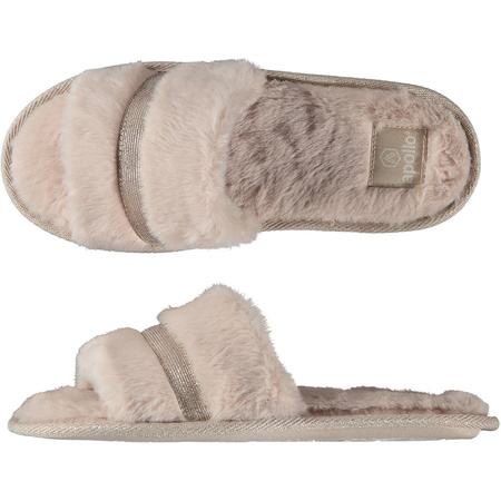 Ladies home slip-on slippers with fur beige size 39-40