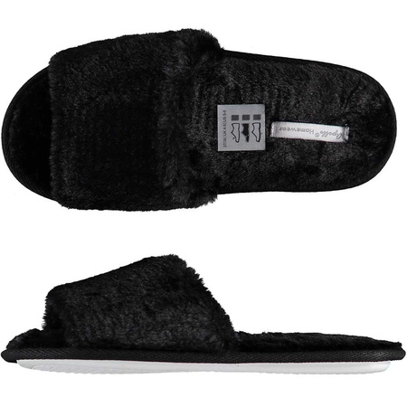 Ladies home slip-on slippers with fur black size 37-38