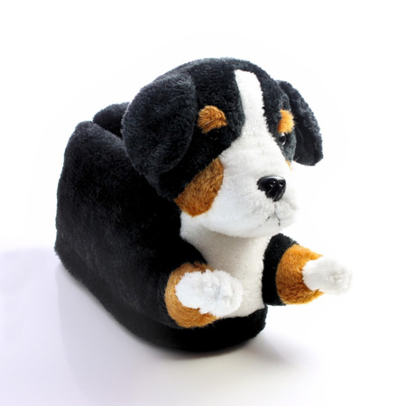 Plush Bernese mountain dog slippers for adults