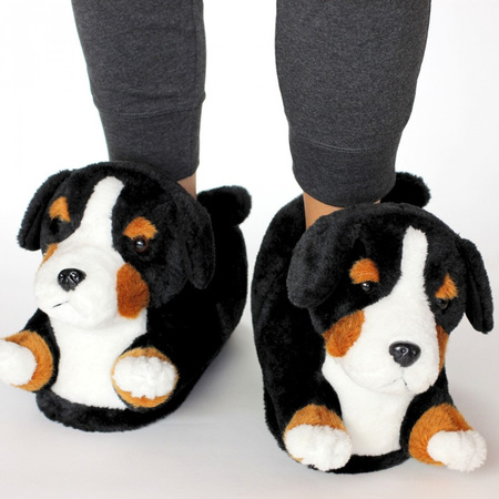 Plush Bernese mountain dog slippers for adults