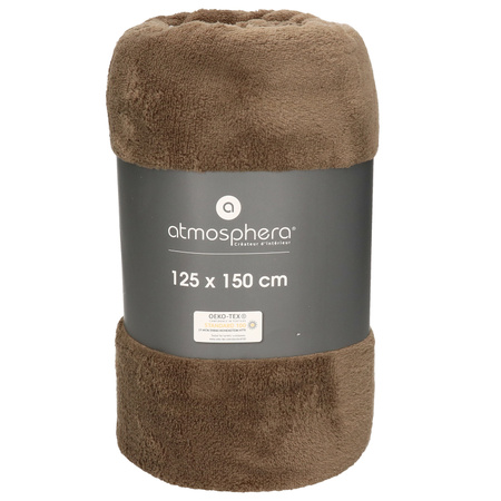 Fleece blanket darkbrown 125 x 150 cm with feetwarmer one size foot slipper of a Cute dog head