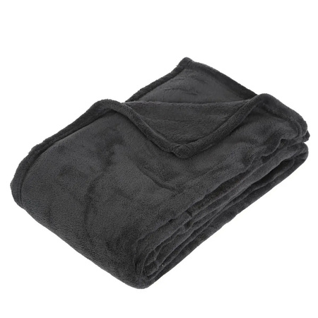 Fleece deken donkergrijs 125 x 150 cm met voetenwarmer slof bever one size