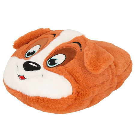 Large foot warmer slipper Dog brown/white one size 30 x 27 cm