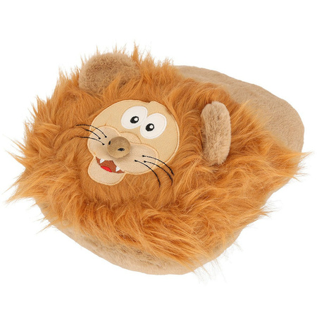 Fleece blanket brown 125 x 150 cm with feetwarmer one size foot slipper of a lion head