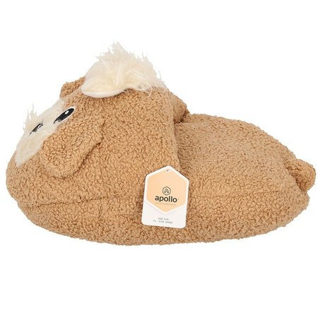 Fleece blanket beige 125 x 150 cm with feetwarmer one size foot slipper of a Terrier Dog head