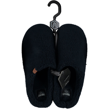 Heren instap slippers/pantoffels teddy wol navy maat 43-44