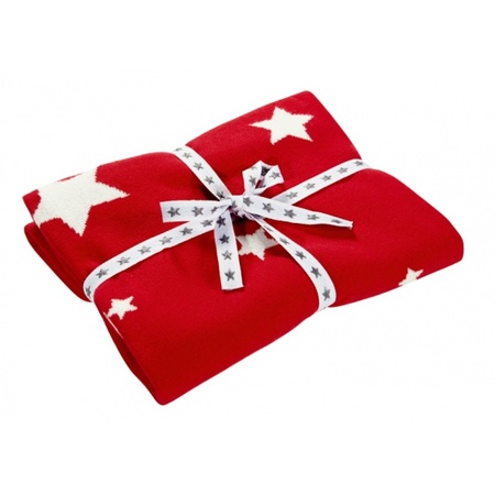Red cotton blanket with stars 80 x 80 cm