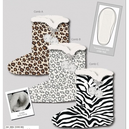 Pluche black & white zebra slipper