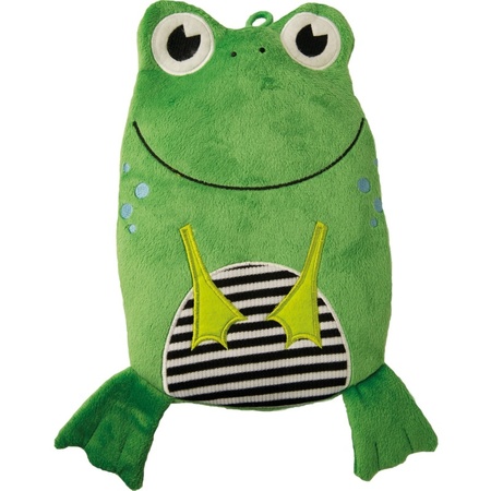 Plush hot water bottle with frog sleeve 0.8 liters