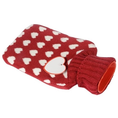 Red warm water bottle with white hearts 0,75 liters