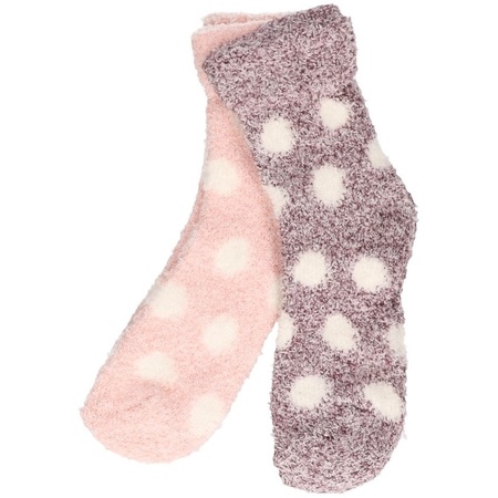 Pink and purple ladies house socks with dots 2 pairs