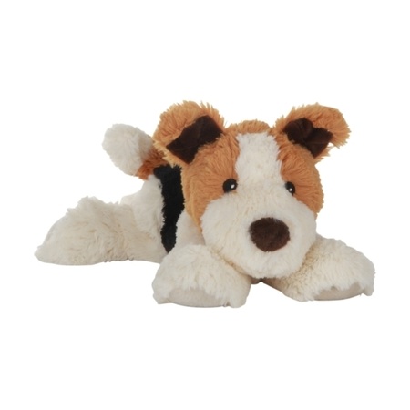 Heat/microwave warming soft toy - Dog/Terrier - white/brown - 33 cm - pitten bag