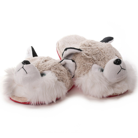 White/grey husky dog slip on slippers for children